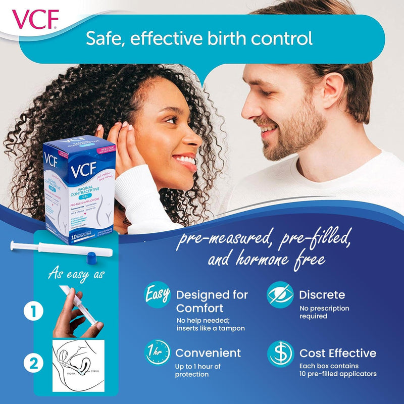 [Australia] - VCF Vaginal Contraceptive Gel Prefilled Applicators with Spermicide, 1 Box of 10 Prevents Pregnancy, Nonoxynol-9 Kills Sperm on Contact, Hormone-Free, Easy to Use, VCF Works Instantly. 10 Total 10 Count (Pack of 1) 