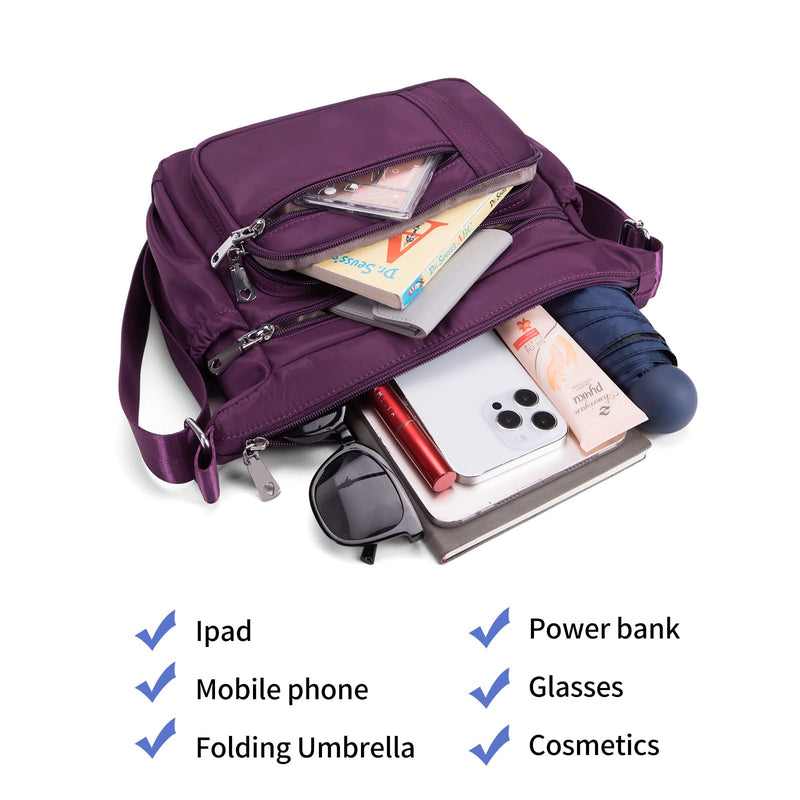 For Allegaint Airlines Personal Item Bag Foldable Travel Duffel Bag Carry-on Luggage 25L Purple&Women Shoulder Handbag Roomy Multiple Pockets Bag Ladies Crossbody Lightweight Nylon Travel Purse