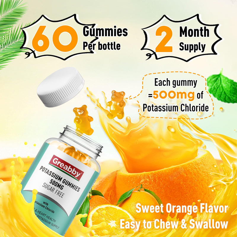 [Australia] - Potassium Gummies 500mg for Adults, 60 Servings, Sugar-Free Potassium Chloride Gummies, Heart Health & Muscle Relief for Women Men, Electrolyte Balance Boost, Efficient Potassium Supply 1 