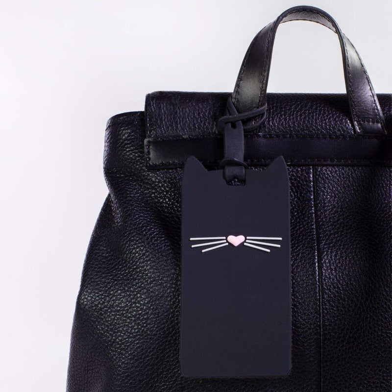 kate spade new york Silicone Luggage Tag with Durable Strap Bundle with Cute Large Umbrella (Black Cat)