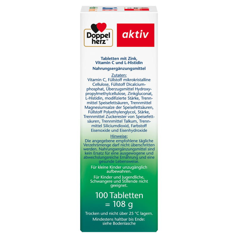 [Australia] - Doppelherz Zinc 15 + Histidine + Vitamin C - 15 mg Zinc as a contribution to the normal function of the immune system and to the maintenance of normal skin - 100 vegan depot tablets 100 DEPOT tablets (pack of 1) 