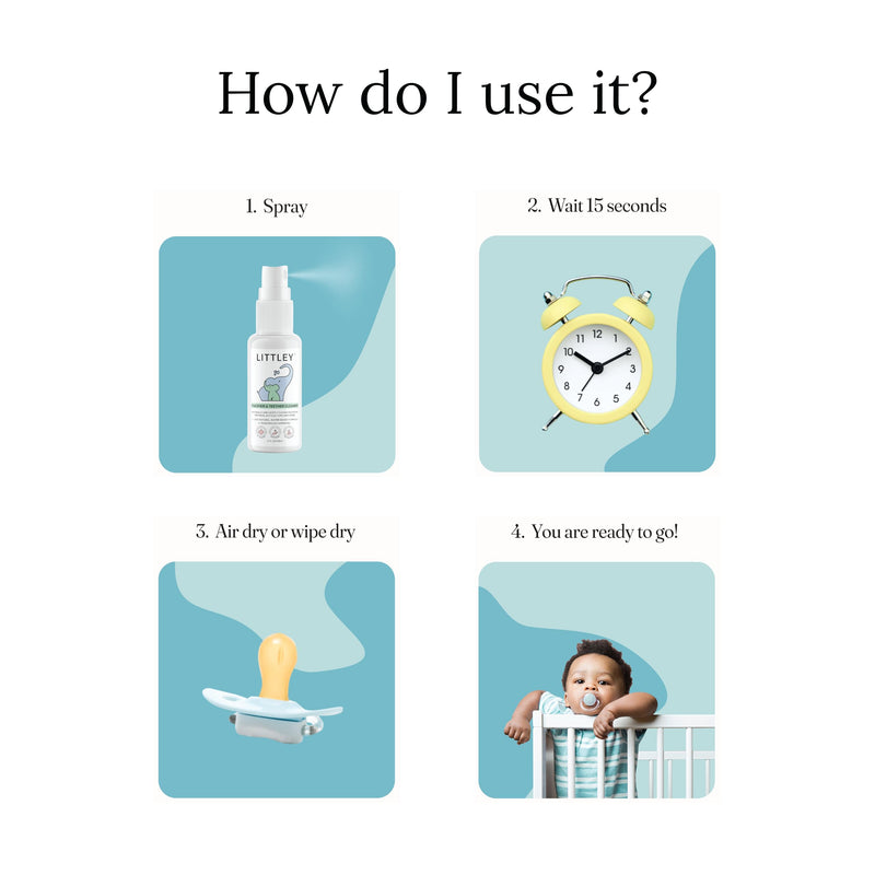 [Australia] - Littley Pacifier & Teether Cleaner with Hypochlorous Acid, Non-Toxic & Alcohol-Free, Gentle Formula for Cleaning Baby & Toddler Essentials, 2oz Travel-Size Spray Bottle 2 Fl Oz (Pack of 1) 