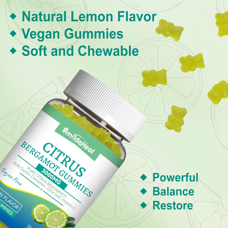 Citrus Bergamot Gummies 3000mg, Cholesterol Gummies, 60 Count | Bergamot Supplement for High Cholesterol, Cholesterol Lowering Supplement for Heart, Immune System & Anti-Aging, Sugar Free 1