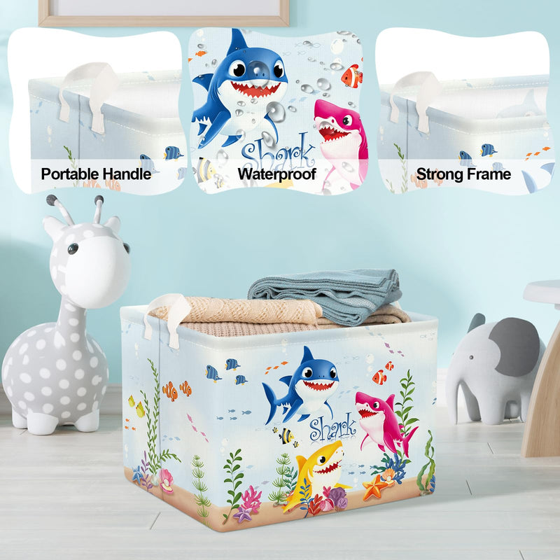 [Australia] - Clastyle Shark Baby Shower Basket Rectangle Nursery Gift Bin Summer Pool Beach Towel Basket Sea Fish Toy Clothes Book Shelf Basket 40*30*30 cm 