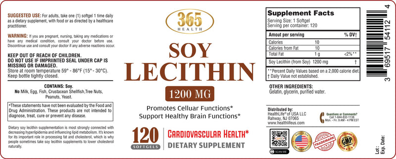 [Australia] - Lecithin 1200mg, High Potency, 120 Softgels, Natural Combination of Essential Fatty Acids to Support Brain & Nerve Function- Lecithin Food Grade, 1200mg per Serving, Dietary Supplement 