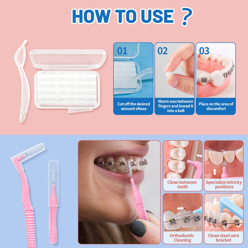 [Australia] - Orthodontic Care Travel Kit | V-Shape Toothbrush with Soft Bristles, Interdental Brushes, Orthodontic Wax, and Breathable Case | Portable Dental Kit for Braces and Aligners（BLUE） Blue Brace Care Kit 