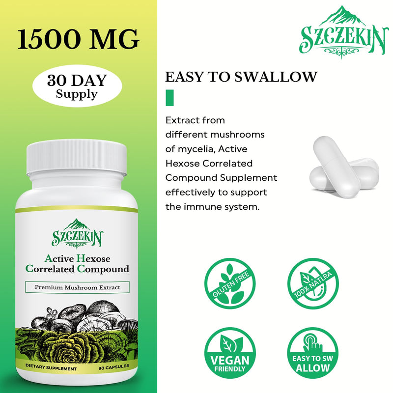 [Australia] - Active Hexose Correlated Compound 1500 mg Supplement, Natural 8 Mushroom Extract Supplement, Immune System, Liver Function, Natural Killer and T Cells Activity, 90 Veggie Capsules 90 Count (Pack of 1) 