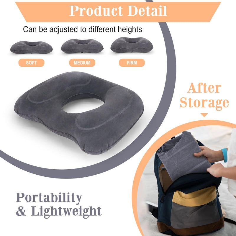 [Australia] - Inflatable Hemorrhoid Pillows, Donut Pillow for Tailbone Pain, Adjustable Inflatable Seat Cushion for Bed Sores, Postpartum Pregnancy, Car Seat, Airplane, 17.7'' x 15.4'' x 4.3''(Grey) 