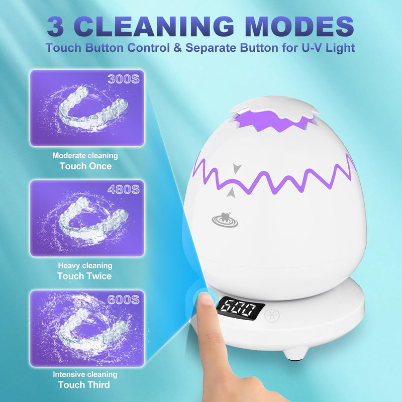 [Australia] - Ultrasonic Retainer Cleaner, 45kHz Denture Cleaner Machine, 4 Cleaning Modes, Removable Base, Dental Cleaning Pod for Mouth Guard/Night Guard/Braces/Aligner/Jewelry 