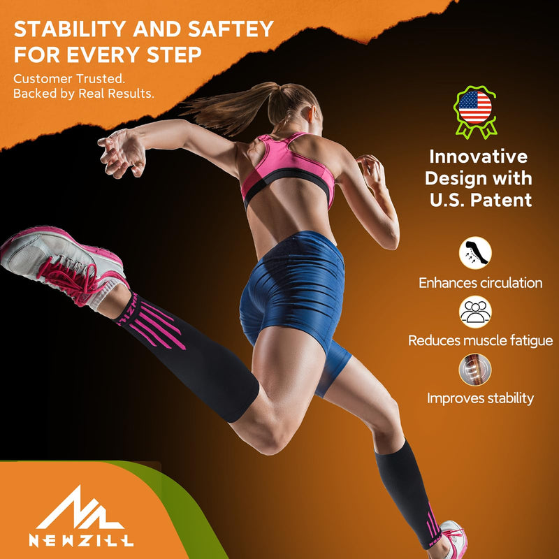 NEWZILL Compression Calf Sleeves (20-30mmHg) for Men & Women Perfect Option to Compression Socks for Running Travel Nursing [3-pairs] White/Pink/Green L/XL (see Size Chart)