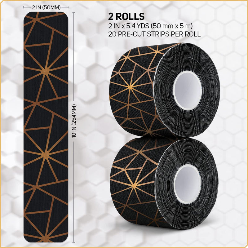 [Australia] - Care Science Waterproof Kinesiology Tape, 40 ct Precut Strips (2 Rolls), Copper Infused | Water Resistant Strips, Elastic Athletic Tape for Sports & Weightlifting, Muscle Strain Relief & Joint Support 