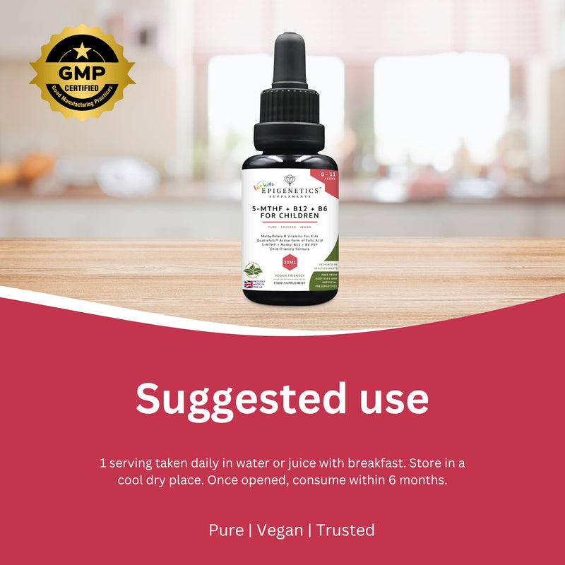 5-MTHF + B12 + B6 for Children 30ml | Active Methylfolate Drops with Quatrefolic® | Methyl B12 & P5P Vitamin B6 | Child-Friendly Liquid Formula | UK Made