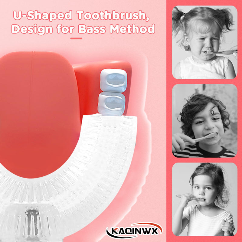 Kids U Shaped Electric Toothbrush for Age 2-12, Rechargeable Toddler Toothbrush with Smart Timer & 3 Clean Modes, Dinosaur Design, IPX7 Waterproof, 3 Brush Heads & 360°Cleaning Dinosaur-pink