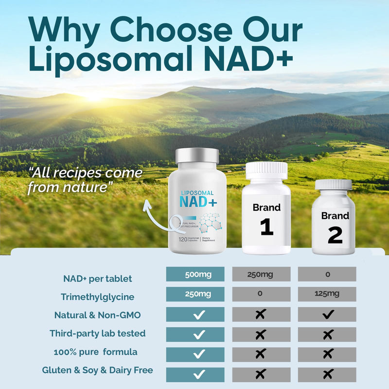 Liposomal NAD+ Supplement, 120 Count True NAD+ for Cellular Vitality & Energy Metabolism 1 Count (Pack of 120)