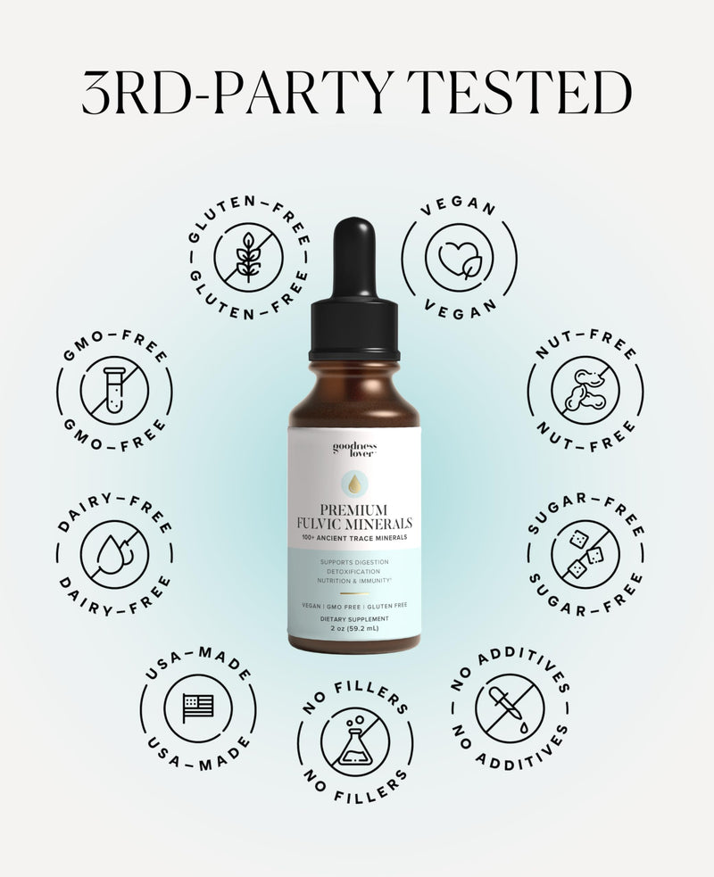 Goodness Lover Fulvic Mineral Drops, 100+ Trace Minerals, 120 Servings | Electrolytes | Polyphenols | Vitamins & Amino Acids | Unflavored | Vegan & Gluten-Free