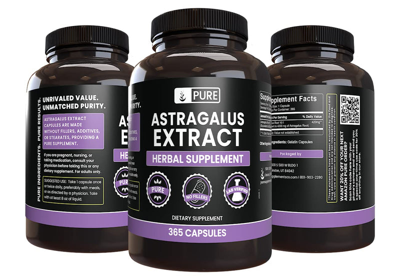 [Australia] - Pure Original Ingredients Astragalus (365 Capsules) No Magnesium Or Rice Fillers, Always Pure, Lab Verified 365 Count (Pack of 1) 