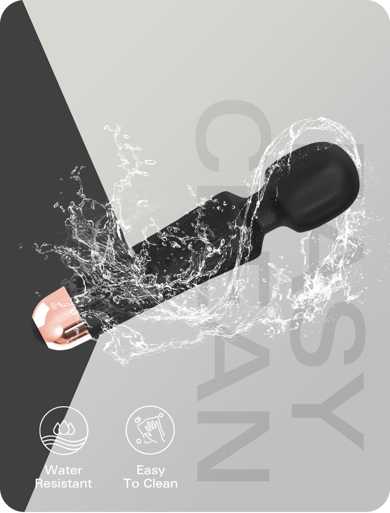 [Australia] - Massage Wand Handheld Cordless Massager - 4 Hour Running Time - Memory Feature, Quiet & Waterproof - 20 Speeds 8 Patterns Relaxation Tool for Neck, Back Pain, Tension Relief & Recovery (Black) Black 