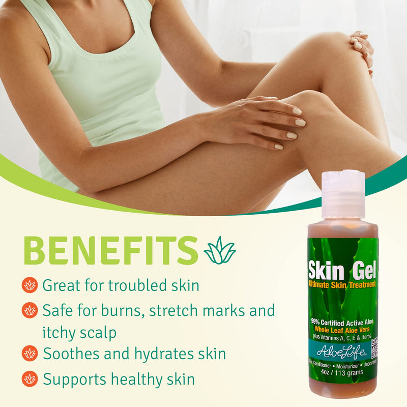 Aloe Life – Skin Gel & Herbs Ultimate Skin Treatment, 99% Certified Organic Whole Leaf Aloe Vera, Vitamins C, A, & E, Head-to-Toe Skin Care Support for the Whole Family, Fragrance-Free (4 oz) 4 Ounce (Pack of 1)