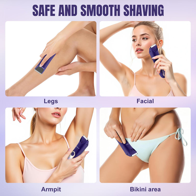 [Australia] - RESUXI Electric Bikini Trimmer for Women,Pubic Hair Trimmer Ceramic Blade Electric Razors Shaver for Underarm Leg Arm Body Hair Private Area,Wet/Dry IPX7 Waterproof Rechargeable LCD Display LED Light Purple 