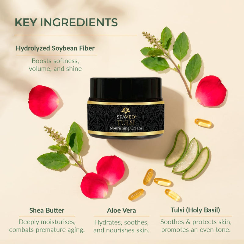 Tulsi Face Cream 1.7 oz – Anti-Aging, Barrier Support & Hydrating Moisturizer with Shea Butter, Aloe Vera & Vitamin E – Supports Soft, Radiant Skin – Vegan, Fragrance-Free