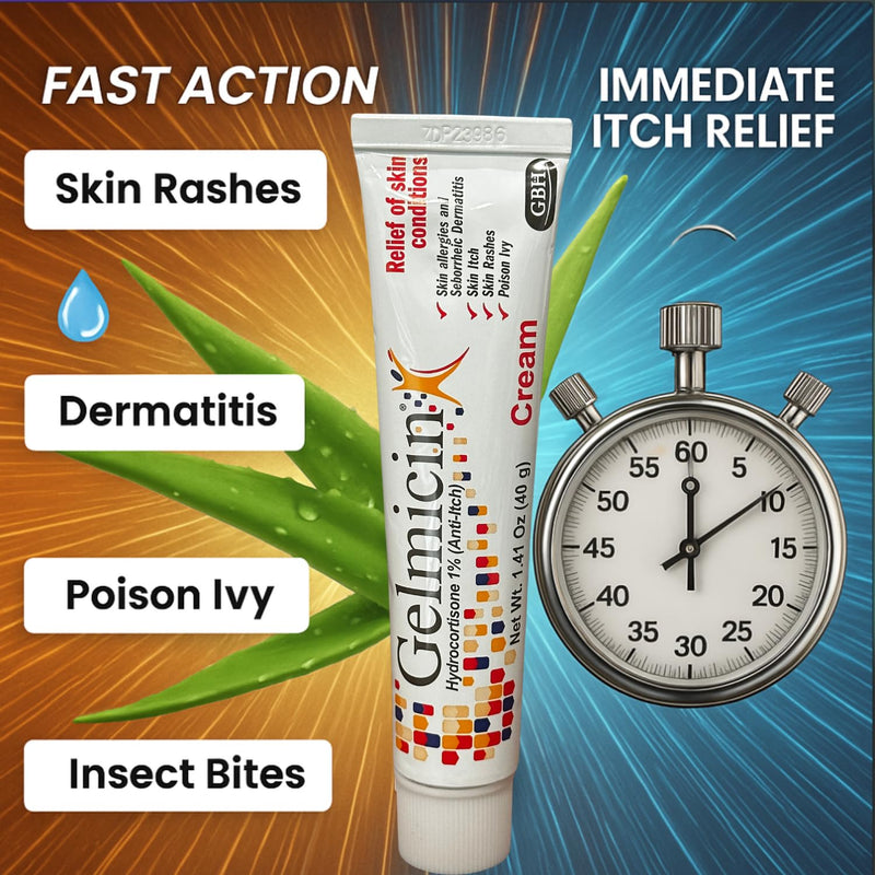 [Australia] - Gelmicin Hydrocortisone 1% - Anti-Itch Cream, Skin Rash, Skin Allergies, Eczema, Psoriasis - 1.41 oz Size (1) 