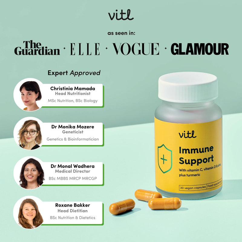 Vitl Immune Support Supplement - 30 Vegan Capsules - with Vitamin D, Vitamin C, Folate, Zinc, Turmeric & Elderberry Extracts - 1 Month Supply 30 count (Pack of 1)