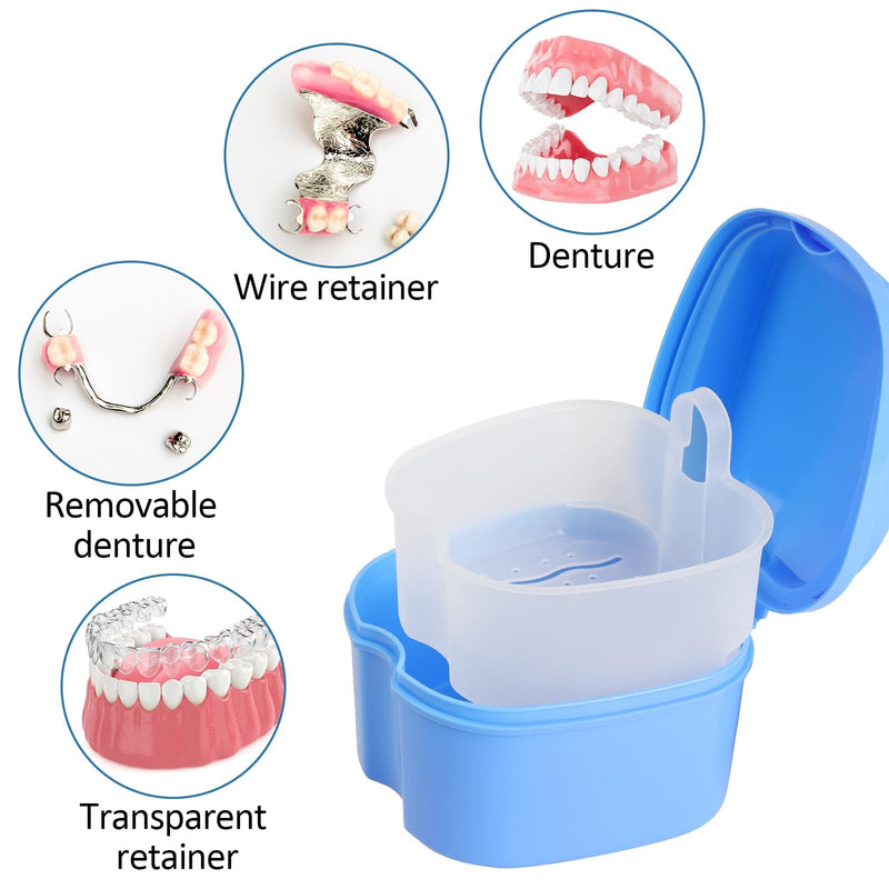 [Australia] - 2 Pack Denture Case, Denture Case for Full Dentures Partial Denture Case Denture Holder Case for Soaking with Srainer Basket Denture Cups for Soaking Dentures (Blue and White) 