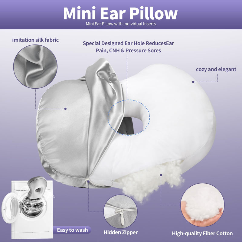 [Australia] - Orthopedic Ear Piercing Pillow for Side Sleepers, Pain Relief Design with Removable Cover and Ear Hole, 12x19 Inch Pierced Ears Support Pillow With Silver Gray Artificial Silk Pillowcase 