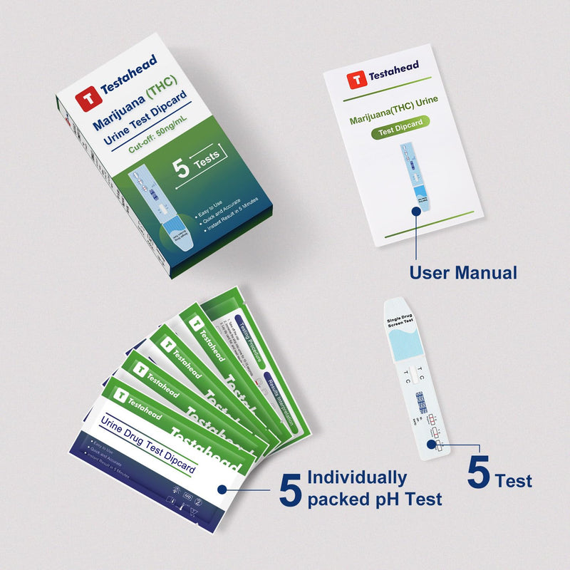 THC Drug Test Kit –5 THC Test Strips for Urine – Fast & Accurate Marijuana Detection for Home or Workplace – Easy to Use, Results in 5 Minutes THC 5