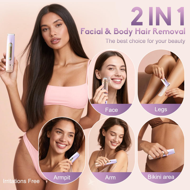 Bikini Trimmer for Women, 2 in 1 Women Electric Shaver Dual Head, Rechargeable Pubic Hair Trimmer with Waterproof, Painless Silk Glide Pro Shaver for Underarm Leg Arm Body Face Private Area