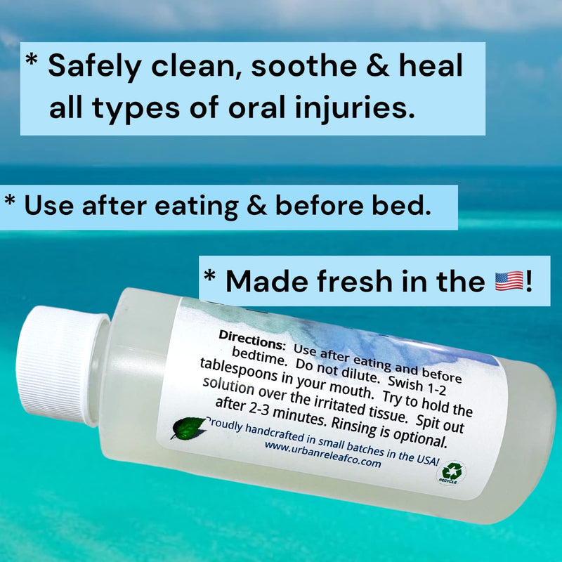 [Australia] - Urban ReLeaf Liquid Oral Wound Cleanser with Peppermint ! Soothe Irritation. Speed Healing. Natural Sea Salt Soak. Dental Work, Braces, Mouth, Gum, Canker sores, Orthodontics, dentures. Fresh Mint 