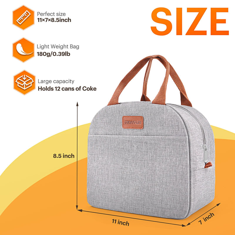 [Australia] - Lunch Bag for Women & Men Adult Insulated Lunch Box, Small Leakproof Cooler Food Lunch Containers Reusable High Capacity Lunch Tote Bags for Work, Travel, Outdoor (Grey) Gray 