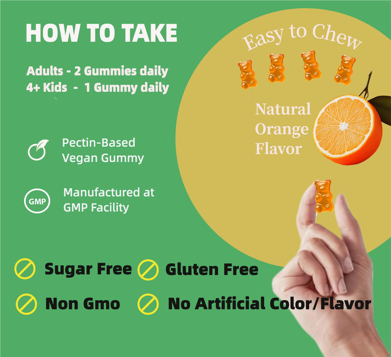 Magnesium Glycinate Gummies for Adults & Kids, 1000mg High Absorption Magnesium Complex Supplement, Sugar Free with Potassium,Vitamin D&B6 for Calm, Better Sleep - 90 Counts Orange 90 Count (Pack of 1)