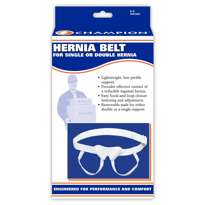 Champion Hernia Belt, Single or Double Bilateral Herniation Pad, Adjustable, Elastic, Medium
