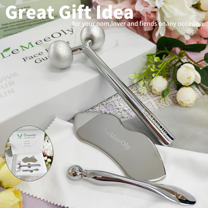 2Pcs Gua Sha Facial Tools Stainless Steel, Detailer GuaSha Set for Face Neck, Natural Skin Care Metal Gua Sha Lymphatic Drainage Face Massage Tool, Gift for Women (Detail Guasha Set) Detail Guasha Set