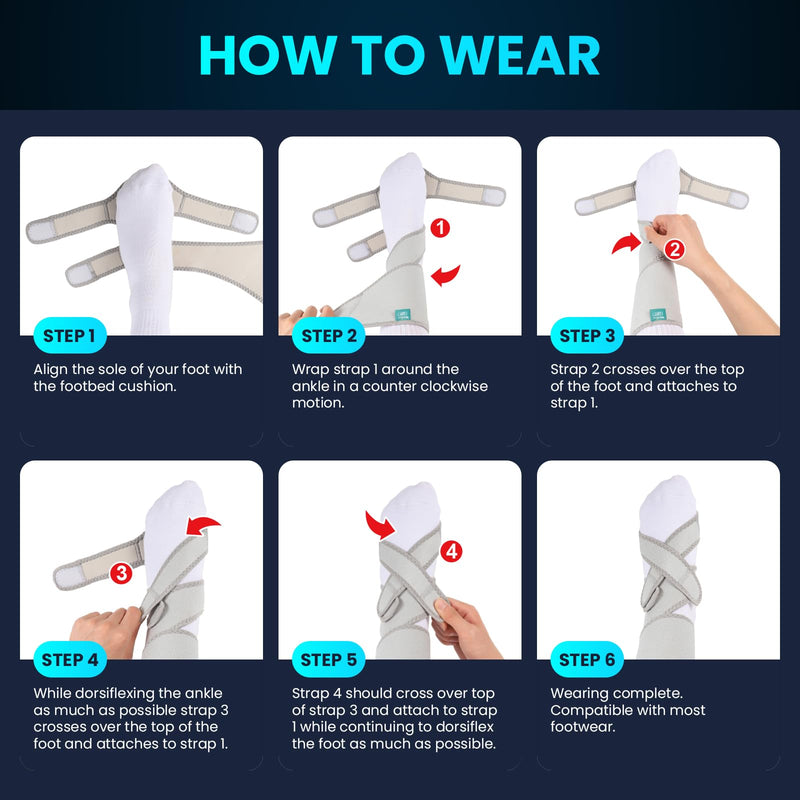 Welnove Drop Foot Brace with Arch Support, AFO Ankle Brace for Walking, Relieves Instability of Lower Limbs by Foot Drop, MS, TBI, Spinal Cord Injury, Cerebral Palsy (Right, Grey)