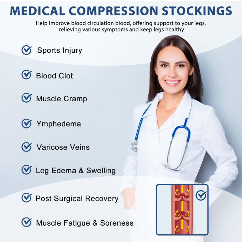 [Australia] - 20-30 mmHg Compression Pantyhose Stockings for Women, Footless Medical Compression Stockings, Waist High Opaque Graduated Support Compression Tights for Varicose Veins, Swelling, Teacher, Doctor L Footless,Black 