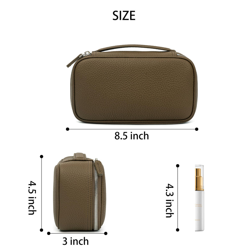 DORIS&JACKY Genuine Leather Cosmetic Bag for Women, Small Daily Makeup Case, Jewelry And Skincare Toiletry Organizer Zipper Pouch Box with Handle (3-Dark Grey) 3-Dark Grey