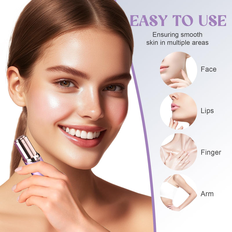 Battery Powered Facial Hair Remover for Women Lips, Chin, Neck, and Cheeks - Gentle and Pain with 2-pc Replacement Heads and 1 Battery 2 Heads+Purple(Battery) 4