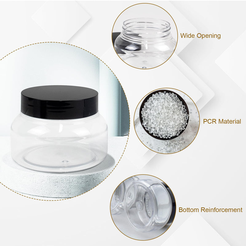 Clear Plastic Jar 30 Pcs 8 oz with Lid Body Sugar Scrub Container | Sugar Scrub Refillable Jars, Large Bulk, Low Profile Round, 8 oz Travel Storage for Body Butter, Creams, Makeup