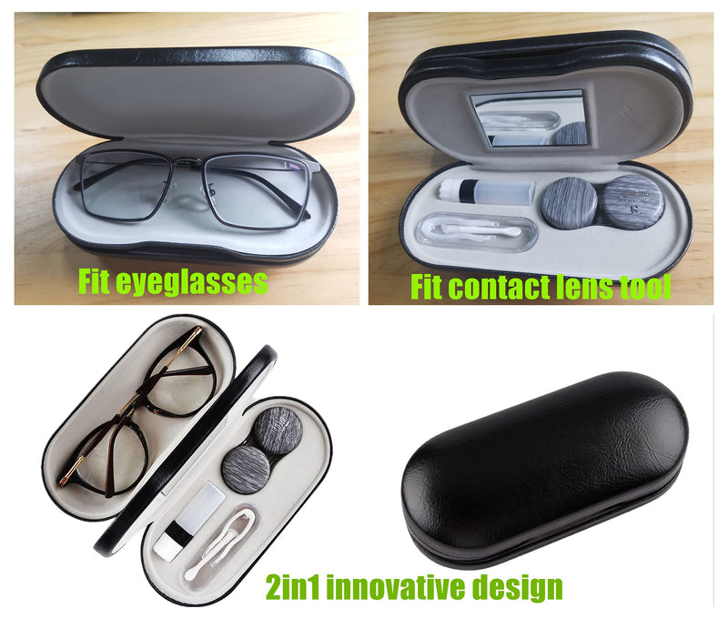 [Australia] - MUDOR 2 in 1 Contact Lens Case, Double Sided Contact Lens Travel Kit Includes Remover Tool with Tweezers,Dual Use Design for Contact Lens case and Glasses case (Black-2) Black-2 