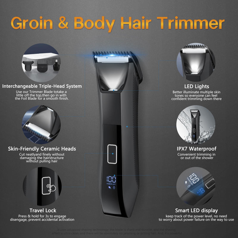 [Australia] - Manscape Beard Trimmer for Men, Groin & Body Hair Trimmer, Ball Shaver, Nose Hair Clippers, All-in-One IPX7 Waterproof Men's Wet/Dry Groomer Kit, Rechargeable with Travel Case, LED Display 