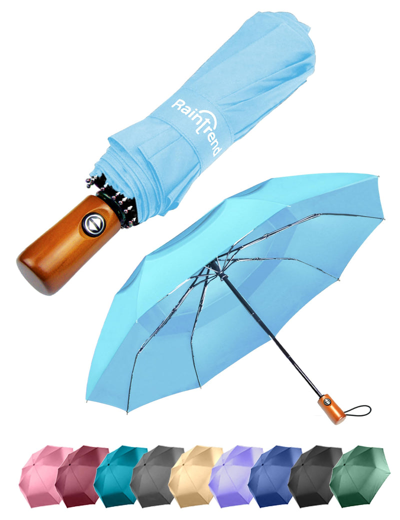 Raintrend 2 Pack Umbrellas for Rain Windproof Travel Navy Blue and Sky Blue Umbrella - Large Double Canopy but Compact Folding Portable - Automatic Strong Wind Resistant Construction