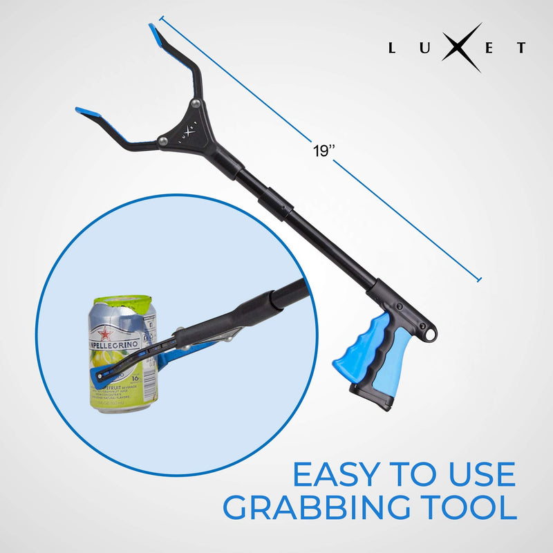 Grabber Reacher Tool - Newest Version Luxet 19 Inch Long Steel Foldable Pick Up Stick - Strong Grip Magnetic Tip - Heavy Duty Trash Picker Claw Reacher Grabber Tool for Elderly Wheelchair Mobility Aid 19 Inch (Pack of 1) Blue