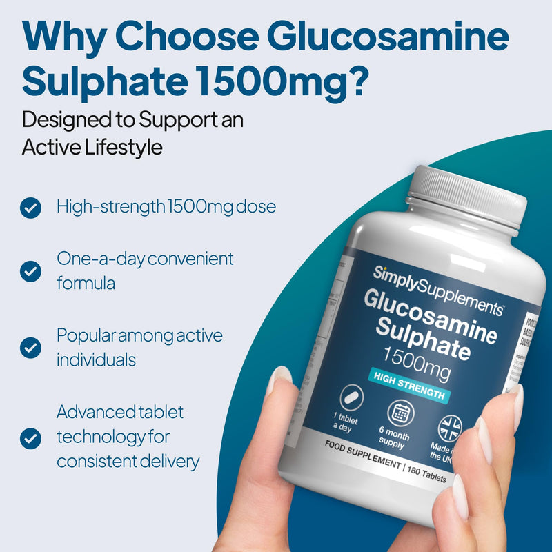 Glucosamine Sulphate 2KCL 1500mg | Supports Active Lifestyles | Marine Sourced | 180 Tablets = 6 Months' Supply | Manufactured in The UK in Accordance with GMP Standards Unflavoured 180 count (Pack of 1)
