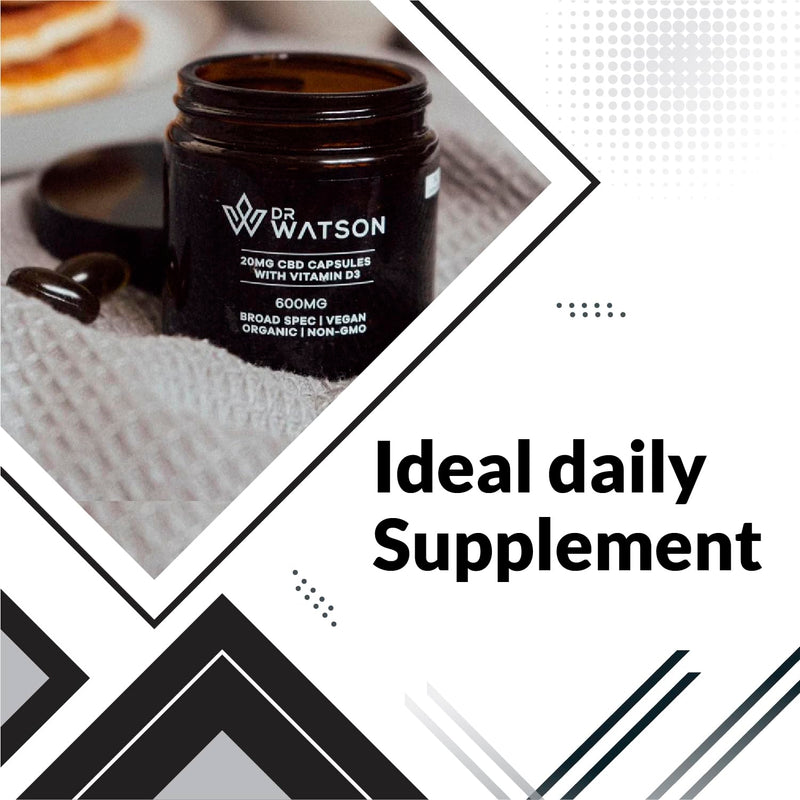 Capsules by Dr Watson | 600mg Container | 30 Capsules 20mg | with Vitamin D for Added Daily Support