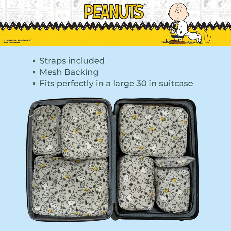 Peanuts Snoopy Beauty 7 Piece Soft Storage Organization Packing Cubes Travel Set (Officially Licensed Product) By Franco Collectibles Peanuts - Snoopy