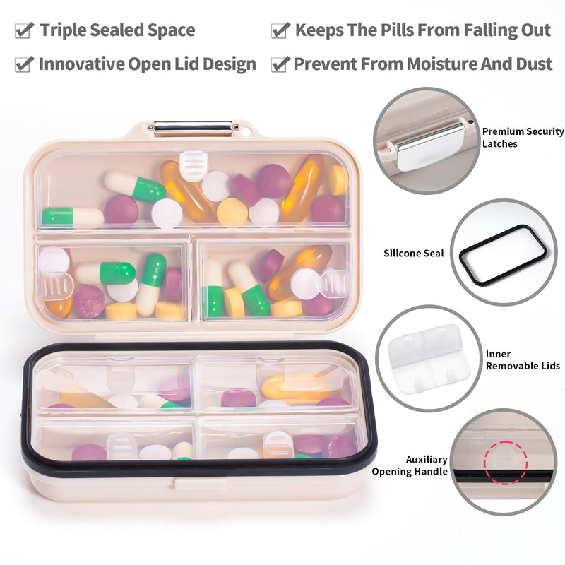 Daviky Portable Pill Organizer, Compact Travel Pill Box with Compartments | Divided compartments keep pills and vitamins organized, with a compact design for travel, work and everyday use White