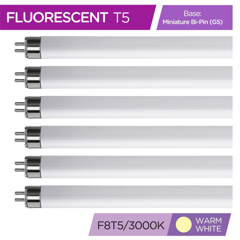 [Australia] - KOR (Pack of 6) F8T5/WW - T5 Fluorescent 3000K Warm White - 8 Watt - 12" Super Long Life Light Bulbs 3000k (Warm-white) 