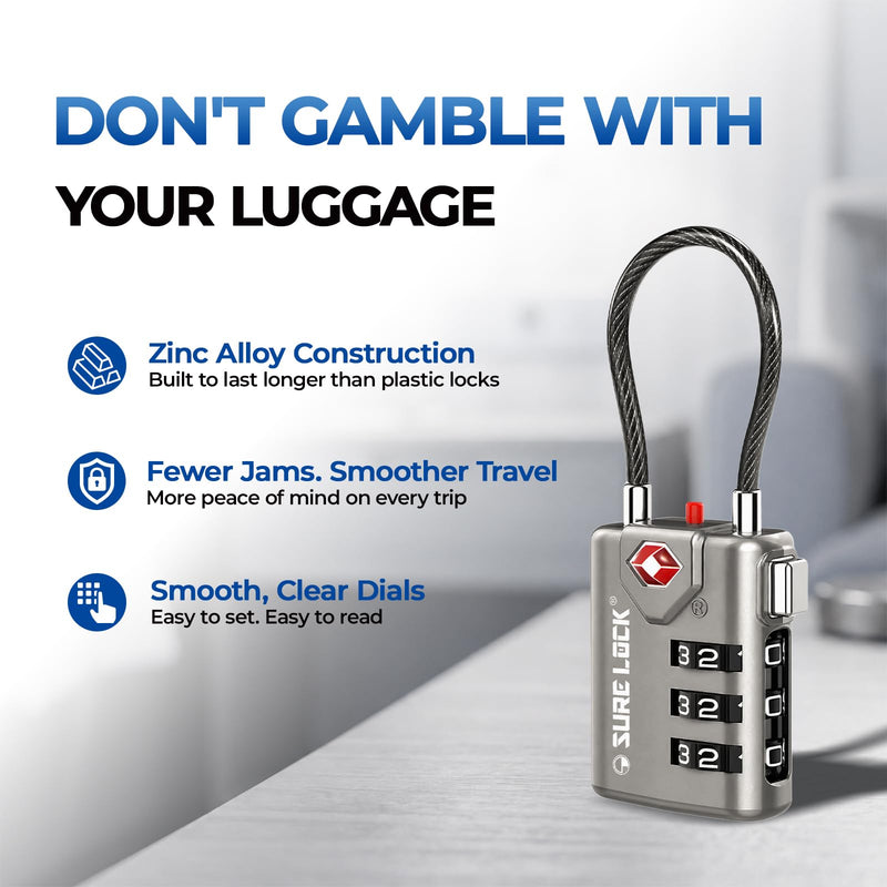 SURE LOCK TSA Compatible Travel Luggage Locks, Inspection Indicator, Easy Read Dials TSA Approved with Zinc Alloy (1, Black 8 Pack) 1